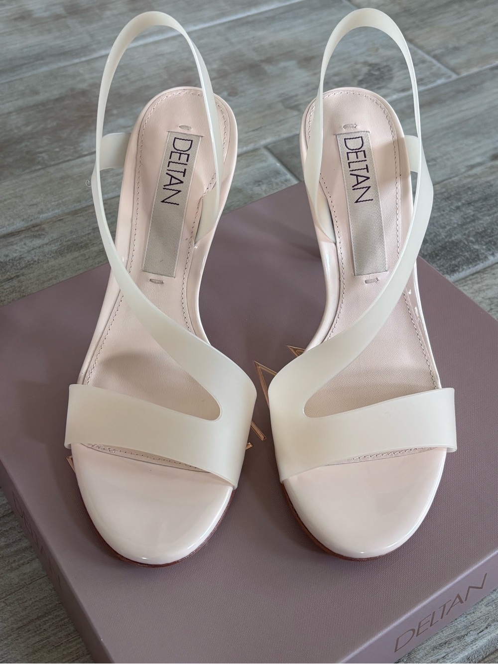 Deltan Cream Slingback Heels with Asymmetrical Straps